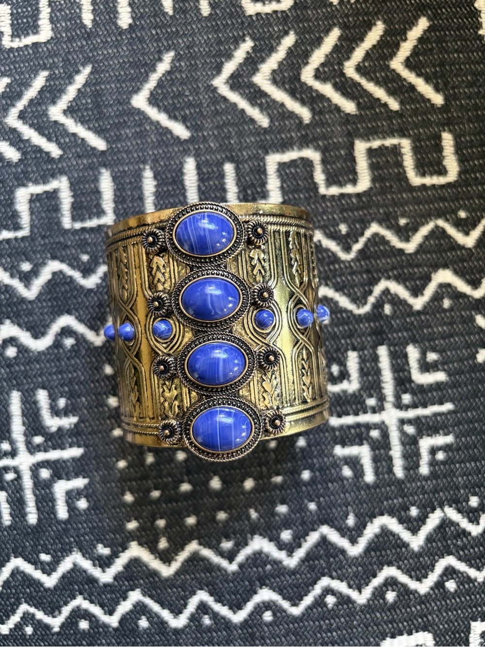 Charming Charlie Gold-Tone Cuff Bracelet with Blue Cabochons